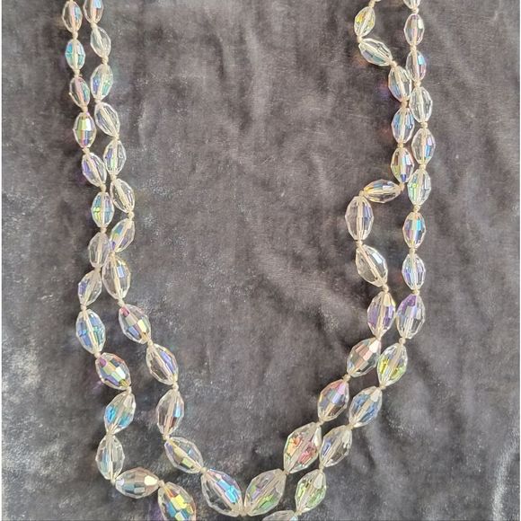 Vintage Double Strand Aurora Borealis Crystal Necklace - Picture 1 of 7
